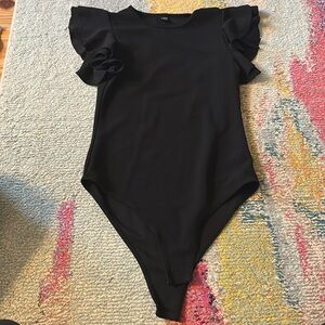 SHEIN Flutter Sleeve Black Bodysuit